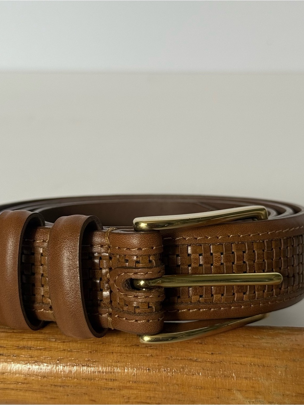 Allen Edmonds 28090 Woven Leather Belt  Brass Buckle in Brown USA made 42”/107cm